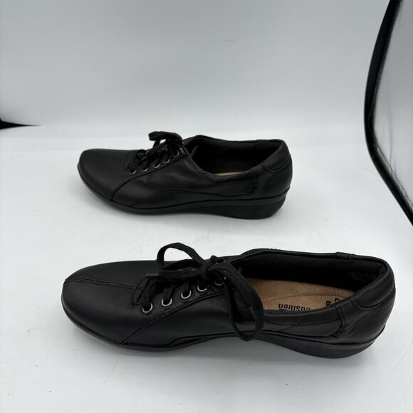 Clarks Collection Shoes Womens 7.5 Everlay Elma‎ Black Leather Oxford Lace Up - Picture 8 of 9